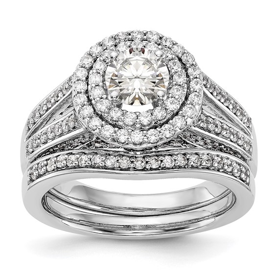 14K White Gold Round Diamond Semi-Mount Halo Engagement Ring
