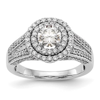 14K White Gold Round Diamond Semi-Mount Halo Engagement Ring