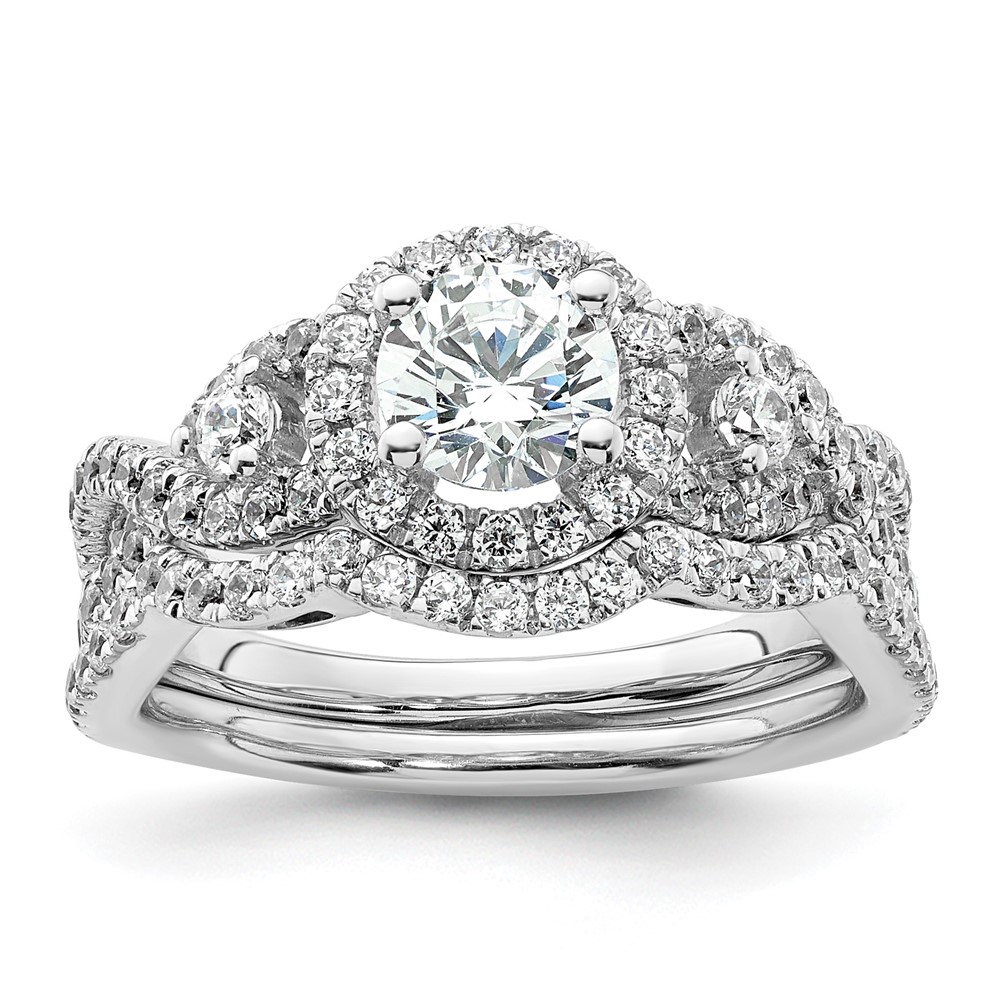 14k White Gold 3/4 carat Lab Grown Diamond VS/SI+ G+ 3/4 carat Center Round Semi Mount Engagement Ring (RM2167E-075-7WLG)