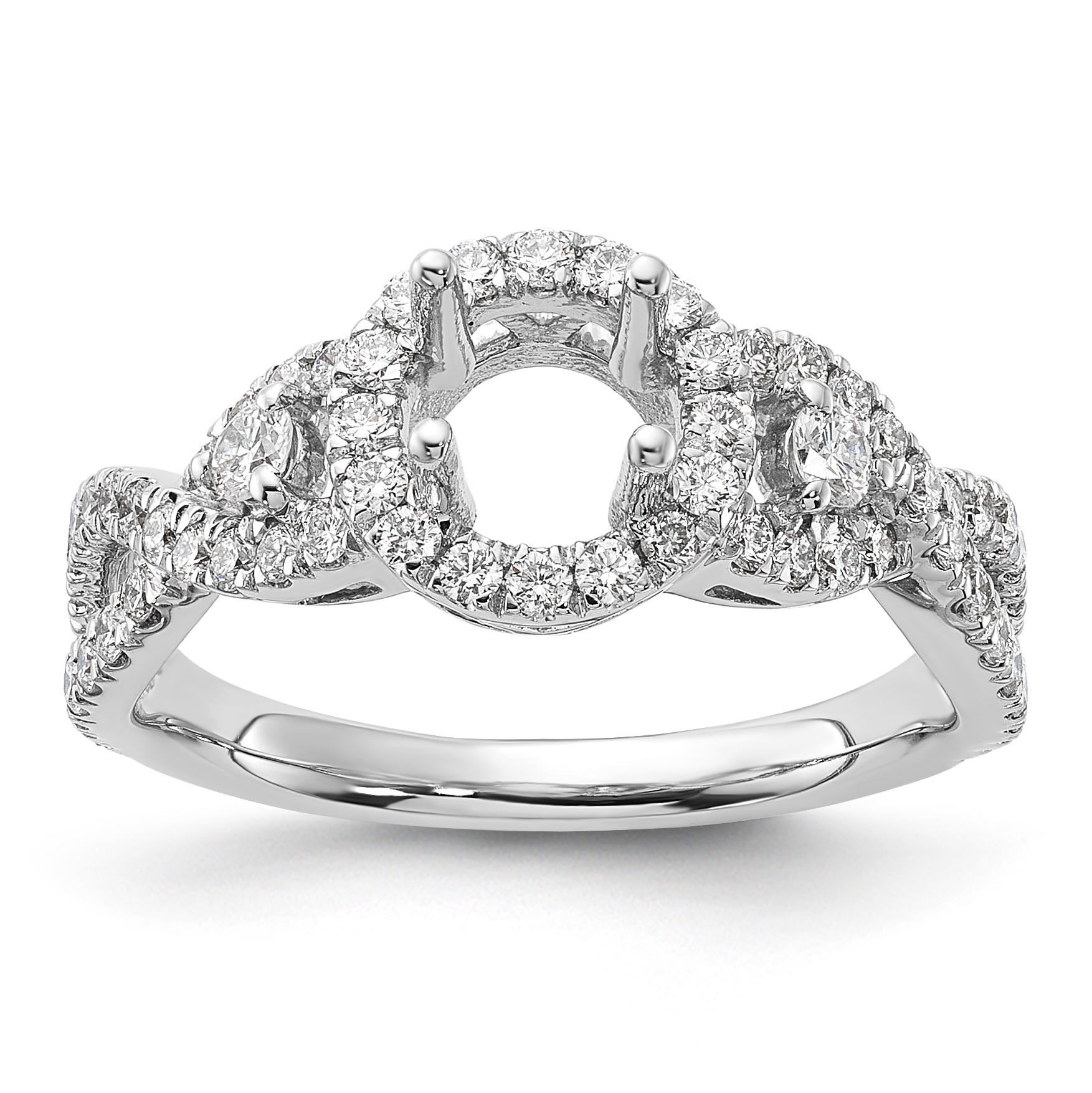 14k White Gold 3/4 carat Lab Grown Diamond VS/SI+ G+ 3/4 carat Center Round Semi Mount Engagement Ring (RM2167E-075-7WLG)