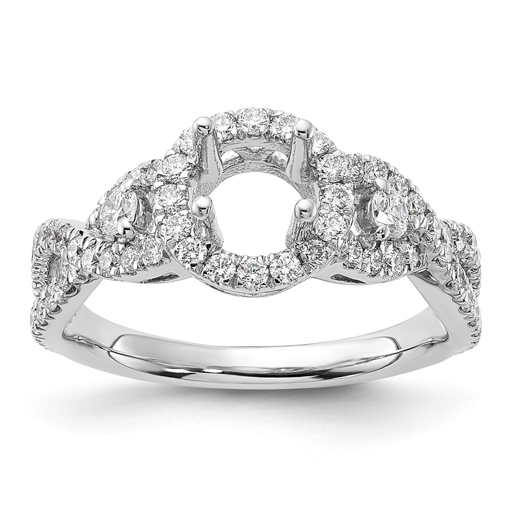 14k White Gold 3/4 carat Lab Grown Diamond VS/SI+ G+ 3/4 carat Center Round Semi Mount Engagement Ring (RM2167E-075-7WLG)