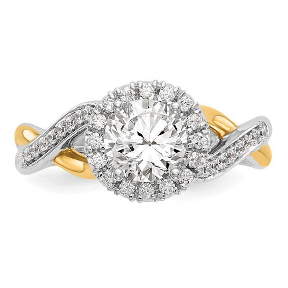 14K Yellow and White Gold Round Diamond Semi-Mount Halo Engagement Ring
