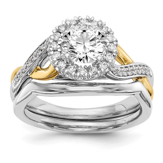 14K Yellow and White Gold Round Diamond Semi-Mount Halo Engagement Ring