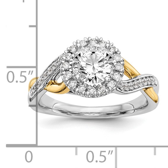 14K Yellow and White Gold Round Diamond Semi-Mount Halo Engagement Ring