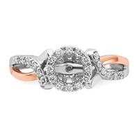 14K Two-Tone Rose and White Gold 0.25 Carat Lab Grown Diamond VS SI+ G+ Halo Semi Mount Peg Set Engagement Ring view 4
