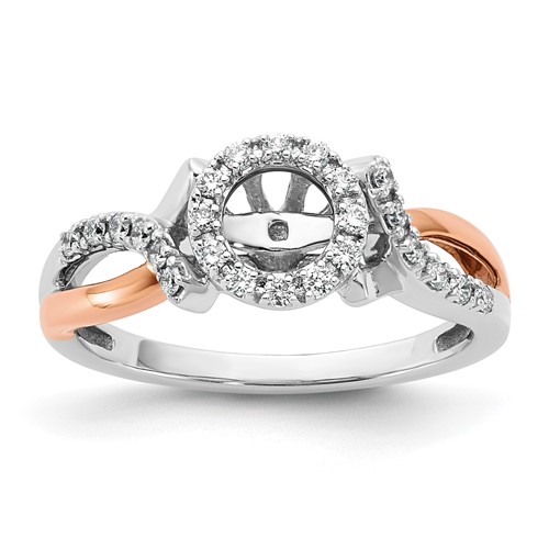 14K Two-Tone Rose and White Gold 0.25 Carat Lab Grown Diamond VS SI+ G+ Halo Semi Mount Peg Set Engagement Ring