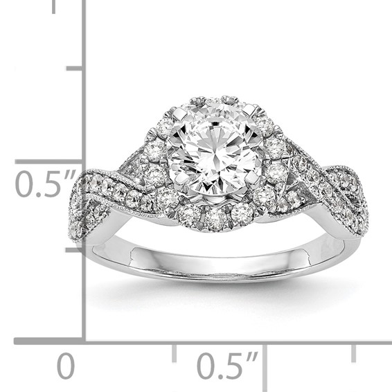 14K White Gold Peg Set Diamond Semi-Mount Halo Engagement Ring