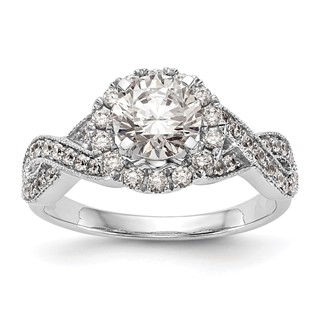 14K White Gold Peg Set Diamond Semi-Mount Halo Engagement Ring