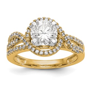 14K Yellow Gold Peg Set Diamond Semi-Mount Halo Engagement Ring