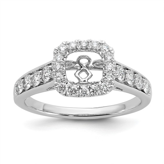 14k White Gold Halo Plus Peg Set 1/2 carat Diamond Semi-Mount Engagement Ring