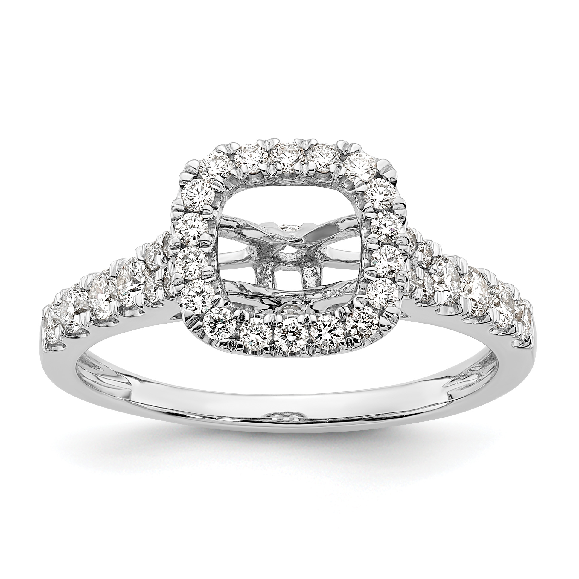 14k White Gold 1/2 carat Lab Grown Diamond VS/SI+ G+ Semi Mount Halo Peg Set Engagement Ring (RM2214E-053-WLG)