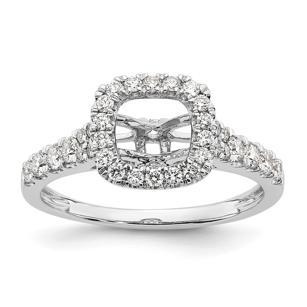 14k White Gold 1/2 carat Lab Grown Diamond VS/SI+ G+ Semi Mount Halo Peg Set Engagement Ring (RM2214E-053-WLG)