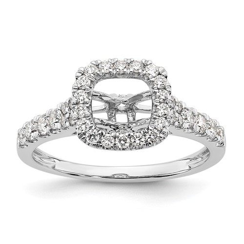 14K White Gold 0.50 Carat Lab Grown Diamond VS SI+ G+ Semi Mount Halo Peg Set Engagement Ring