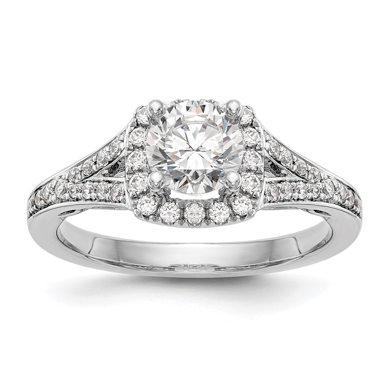 14k White Gold 3/8 carat Lab Grown Diamond VS/SI+ G+ 1 carat Center Round Semi Mount Halo Engagement Ring