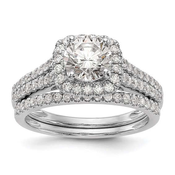 14k White Gold Halo Plus Peg Set 1/2 carat Diamond Semi-Mount Engagement Ring