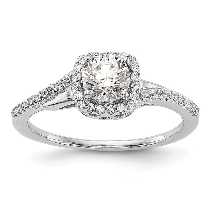 14K White Gold Lab Grown VS/SI+ G+ Dia Complete Cushion Halo Eng Ring