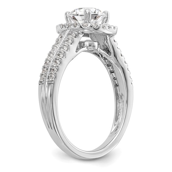 14K White Gold Halo Plus (Holds 1 carat (6.5mm) Round Center) 1/2 carat Diamond Semi-Mount Engagement Ring