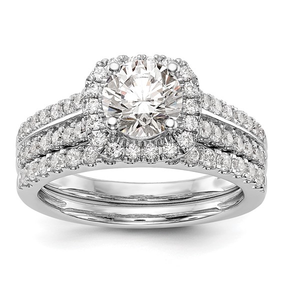 14K White Gold Halo Plus (Holds 1 carat (6.5mm) Round Center) 1/2 carat Diamond Semi-Mount Engagement Ring