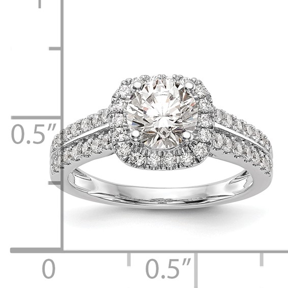 14K White Gold Halo Plus (Holds 1 carat (6.5mm) Round Center) 1/2 carat Diamond Semi-Mount Engagement Ring