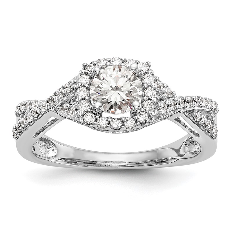 14k White Gold 3/4 carat Lab Grown Diamond VS/SI+ G+ Complete Round Double Halo Engagement Ring