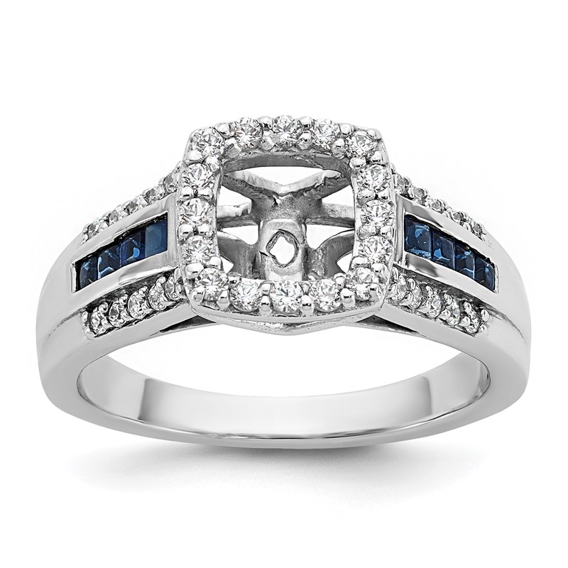 14k White Gold 1/3 carat Lab Grown Diamond VS/SI+ G+ and Lab Created Blue Sapphire Semi Mount Peg Set Engagement Ring