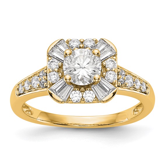 14k Yellow Round Cushion Halo Engagement Ring Mounting