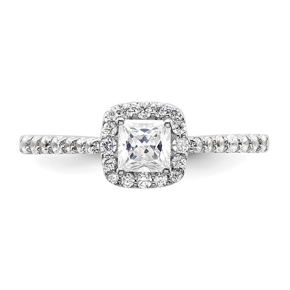 14K White Gold Halo Plus (Holds 1/2 carat (4.3mm) Princess Center) 1/3 carat Diamond Semi-Mount Engagement Ring