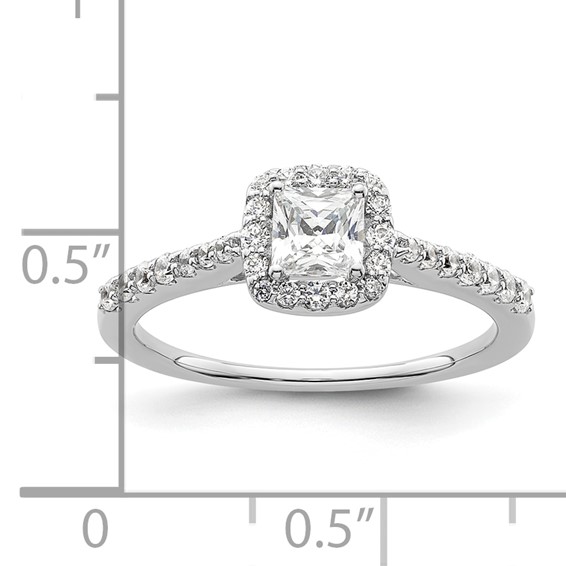 14K White Gold Halo Plus (Holds 1/2 carat (4.3mm) Princess Center) 1/3 carat Diamond Semi-Mount Engagement Ring