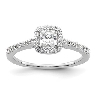 14K White Gold Halo Plus (Holds 1/2 carat (4.3mm) Princess Center) 1/3 carat Diamond Semi-Mount Engagement Ring