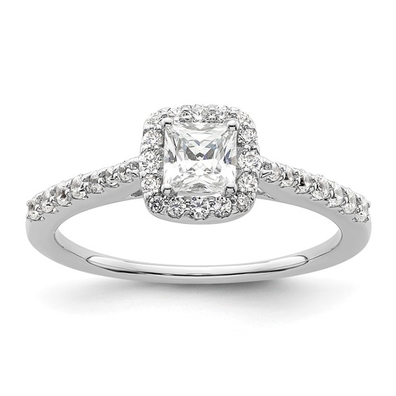 14K White Gold Halo Plus (Holds 1/2 carat (4.3mm) Princess Center) 1/3 carat Diamond Semi-Mount Engagement Ring