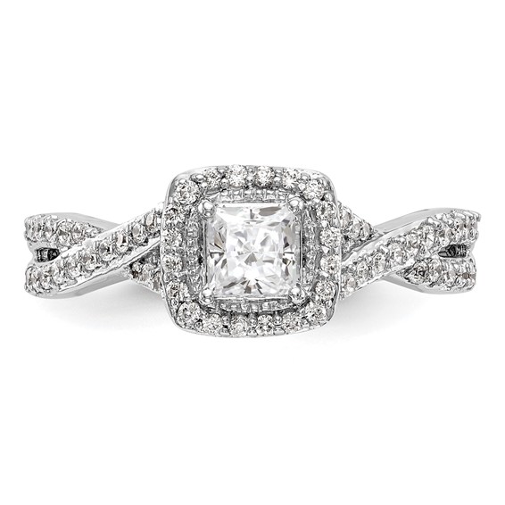 14K White Gold Halo Twist (Holds 1/3 carat (3.8mm) Princess Center) 1/3 carat Diamond Semi-Mount Engagement Ring