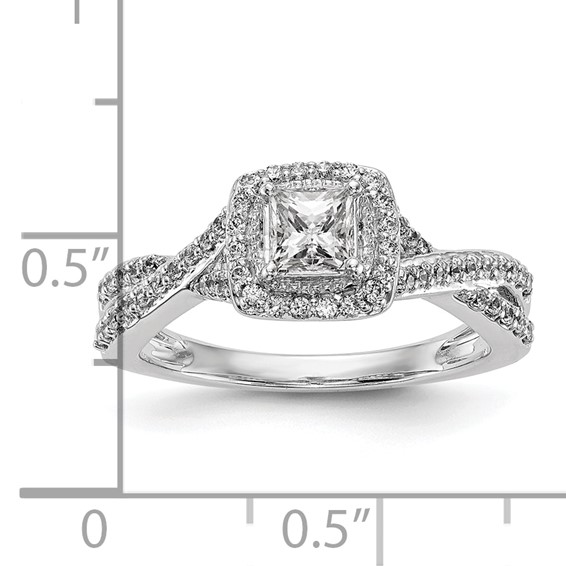 14K White Gold Halo Twist (Holds 1/3 carat (3.8mm) Princess Center) 1/3 carat Diamond Semi-Mount Engagement Ring