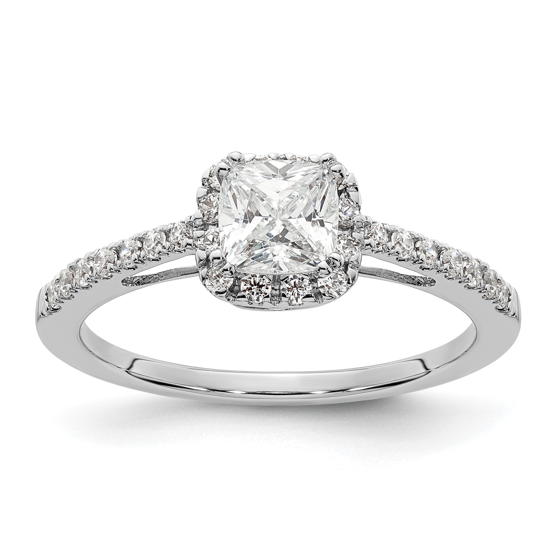 14k White Gold 1/4 carat Lab Grown Diamond VS/SI+ G+ 3/4 carat Center Cushion Semi Mount Engagement Ring (RM2319E-075-WLG)