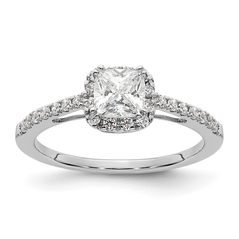14k White Gold 1/4 carat Lab Grown Diamond VS/SI+ G+ 3/4 carat Center Cushion Semi Mount Engagement Ring