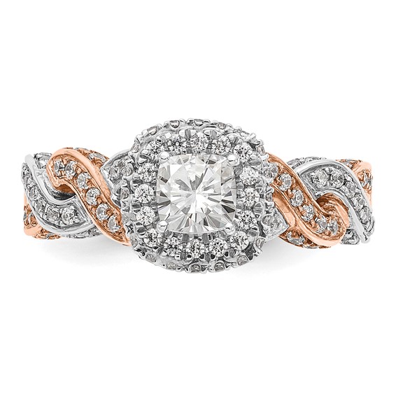 14K Rose/White Gold Diamond Cushion Semi-Mount Halo Engagement Ring