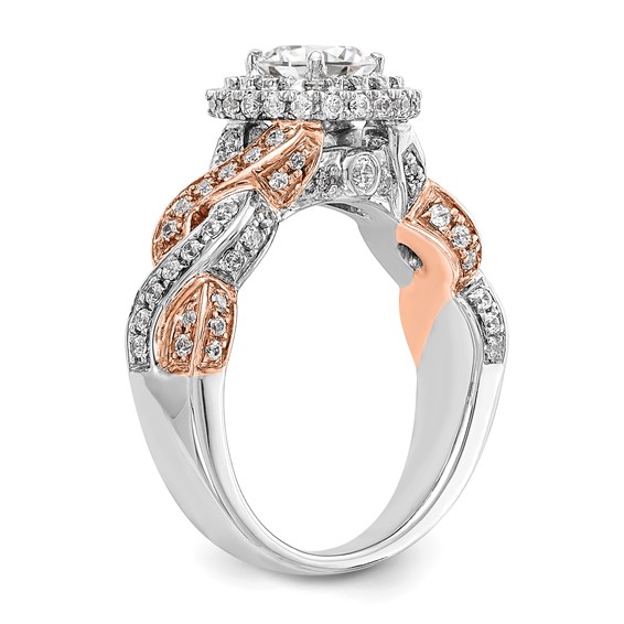 14K Rose/White Gold Diamond Cushion Semi-Mount Halo Engagement Ring