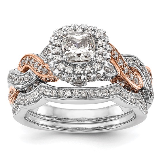 14K Rose/White Gold Diamond Cushion Semi-Mount Halo Engagement Ring