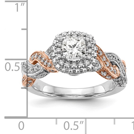 14K Rose/White Gold Diamond Cushion Semi-Mount Halo Engagement Ring