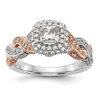 14K Rose/White Gold Diamond Cushion Semi-Mount Halo Engagement Ring