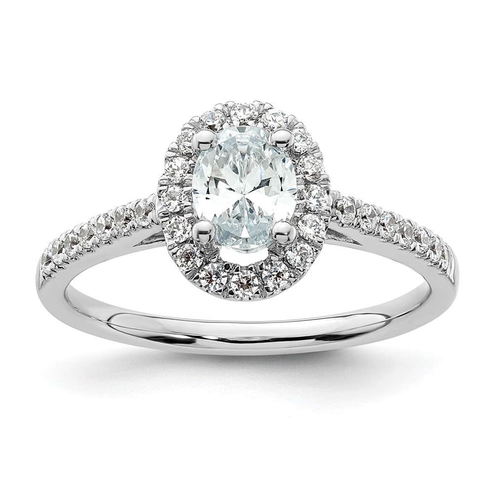 14K White Gold 0.75 Carat Lab Grown Diamond VS SI+ G+ Oval Complete Halo Engagement Ring