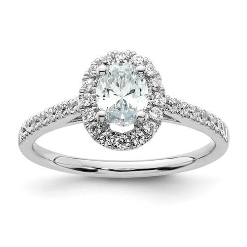 14K White Gold 0.75 Carat Lab Grown Diamond VS SI+ G+ Oval Complete Halo Engagement Ring