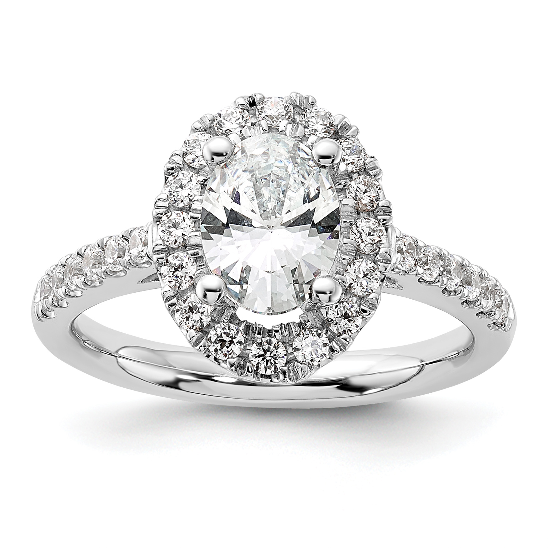 14k White Gold 1/2 carat Lab Grown Diamond VS/SI+ G+ 1 carat Center Oval Semi Mount Halo Engagement Ring (RM2329E-100-WLG)