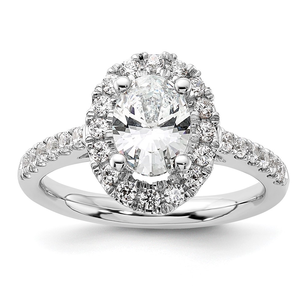 14k White Gold 1/2 carat Lab Grown Diamond VS/SI+ G+ 1 carat Center Oval Semi Mount Halo Engagement Ring (RM2329E-100-WLG)