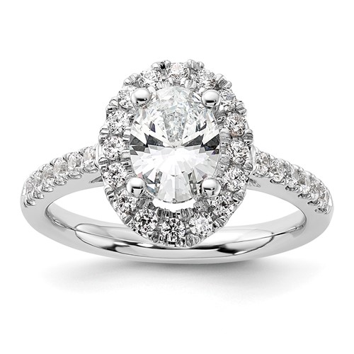14K White Gold 0.50 Carat Lab Grown Diamond VS SI+ G+ 1 Carat Center Oval Semi Mount Halo Engagement Ring