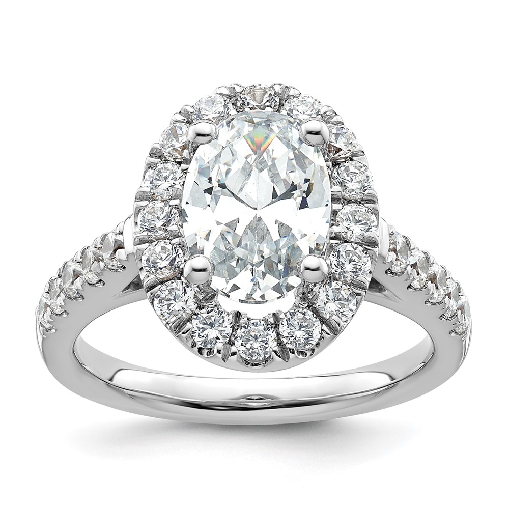 14K White Gold 0.88 Carat Lab Grown Diamond VS SI+ G+ 2 Carat Center Oval Semi Mount Halo Engagement Ring