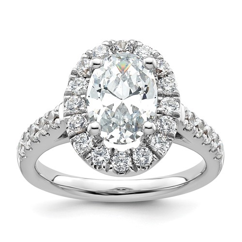 14K White Gold 0.88 Carat Lab Grown Diamond VS SI+ G+ 2 Carat Center Oval Semi Mount Halo Engagement Ring