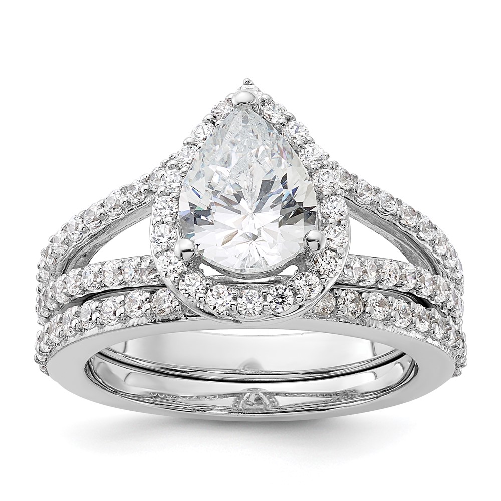True Origin 14K White Gold 5/8 carat Lab Grown Diamond VS  D E F  Semi Mount Pear Halo Engagement Ring (RM2335E-150-WLD)