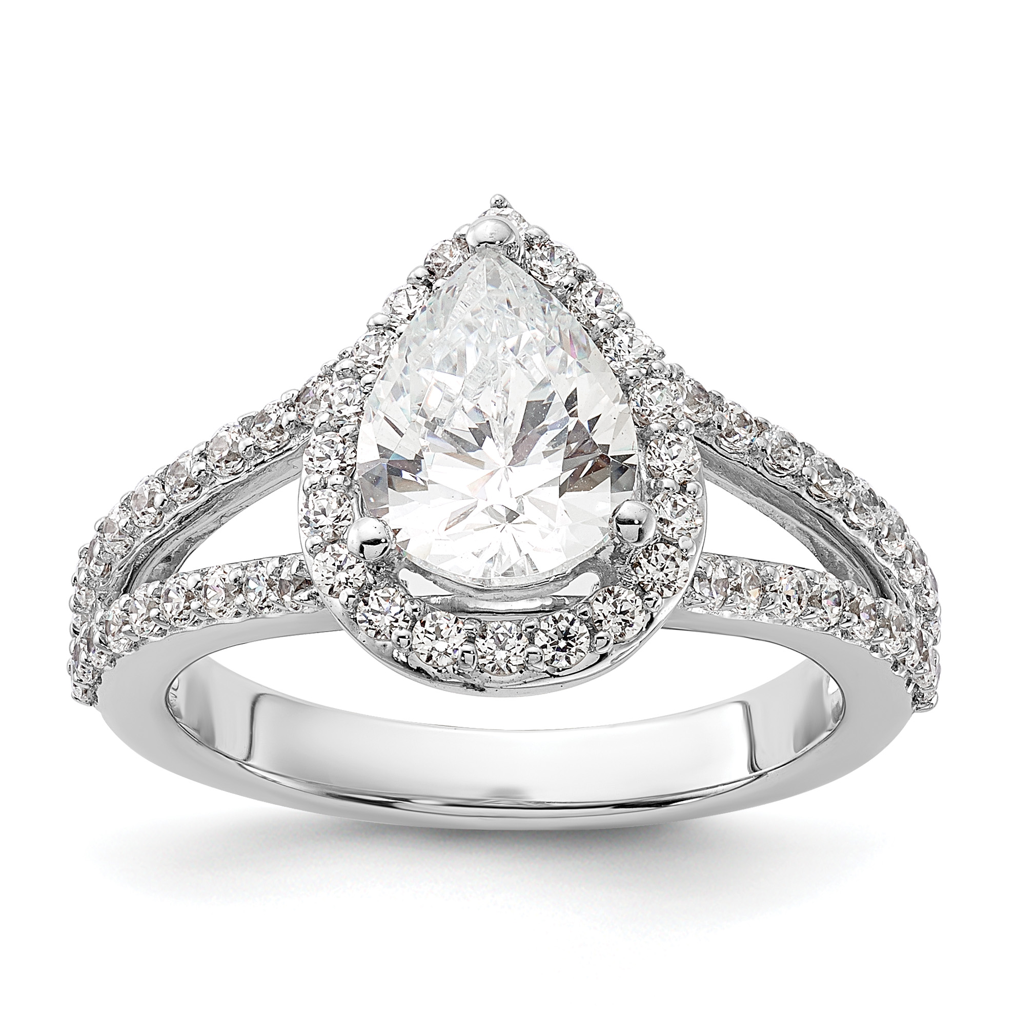 True Origin 14K White Gold 5/8 carat Lab Grown Diamond VS  D E F  Semi Mount Pear Halo Engagement Ring (RM2335E-150-WLD)