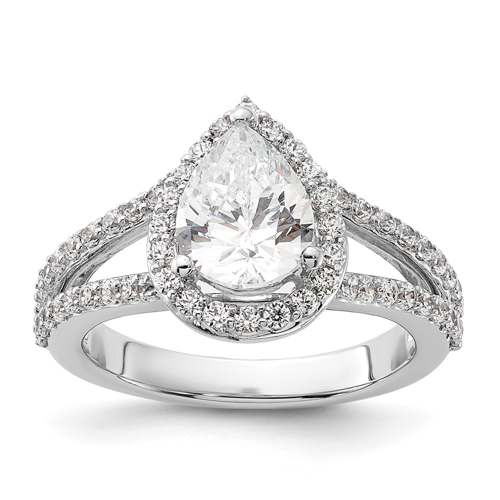 True Origin 14K White Gold 0.62 Carat Lab Grown Diamond VS+ F+ Semi-Mount Pear Halo Engagement Ring