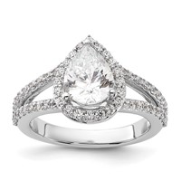 True Origin 14K White Gold 0.62 Carat Lab Grown Diamond VS+ F+ Semi-Mount Pear Halo Engagement Ring view 1